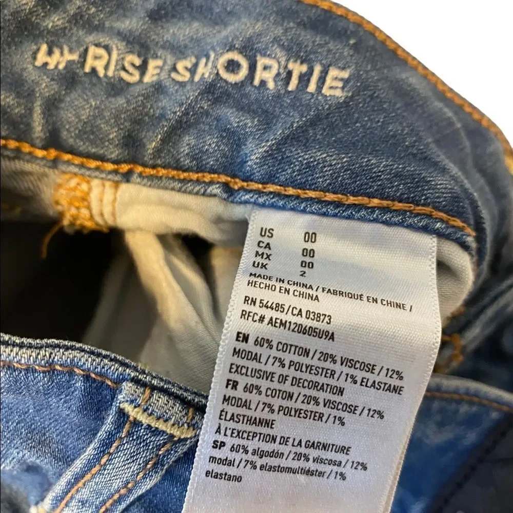 American Eagle Hi Rise Shortie Jean Shorts Womens 00 Medium Wash Summer AU0309 - Picture 4 of 6
